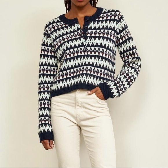 La Ligne Merino Wool Recurate Courchevel Henley fair isle sweater size xl - Picture 1 of 11